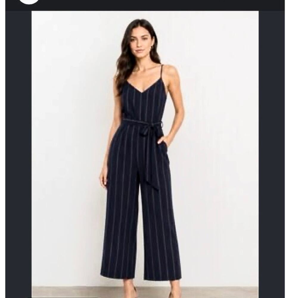 L’Agence Jaelyn blue striped jumpsuit wide leg silk sleeveless